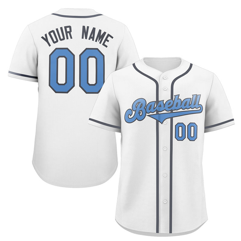 Custom White Powder Blue-Navy Classic Style Authentic Baseball Jersey