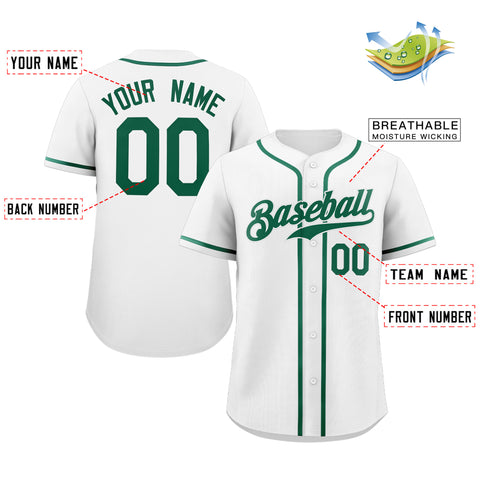 Custom White Green Classic Style Authentic Baseball Jersey