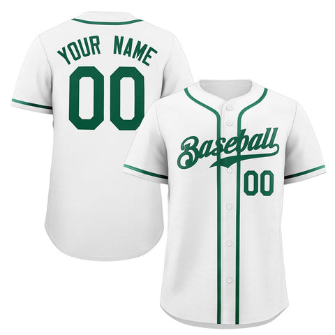 Custom White Green Classic Style Authentic Baseball Jersey