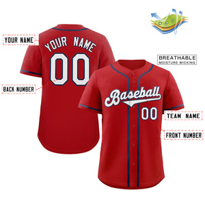 Custom Red White-Navy Classic Style Authentic Baseball Jersey