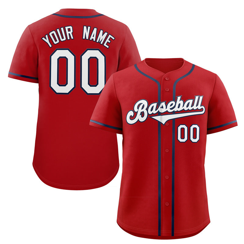 Custom Red White-Navy Classic Style Authentic Baseball Jersey