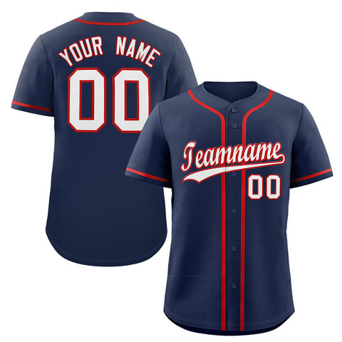 Custom Navy White-Red Classic Style Authentic Baseball Jersey