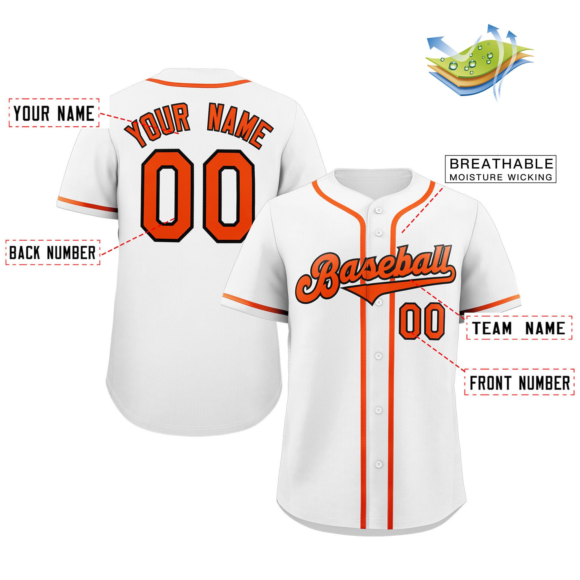 Maillot de baseball authentique de style classique blanc orange-noir personnalisé