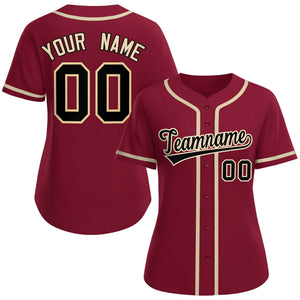 Custom Crimson Black-Khaki Classic Style Baseball Jersey For Women