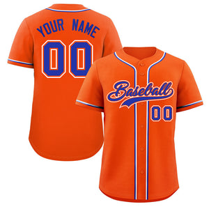 Maillot de baseball authentique de style classique orange royal-blanc personnalisé