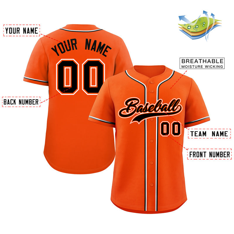 Custom Orange Black-White Classic Style Authentic Baseball Jersey