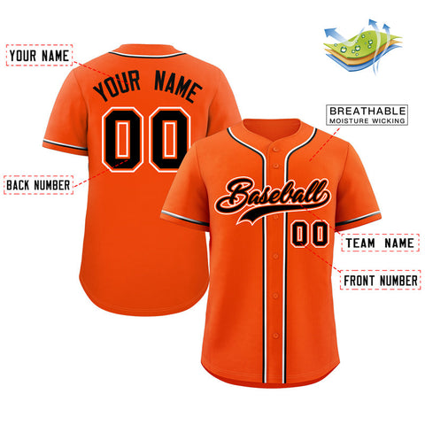 Custom Orange Black-White Classic Style Authentic Baseball Jersey