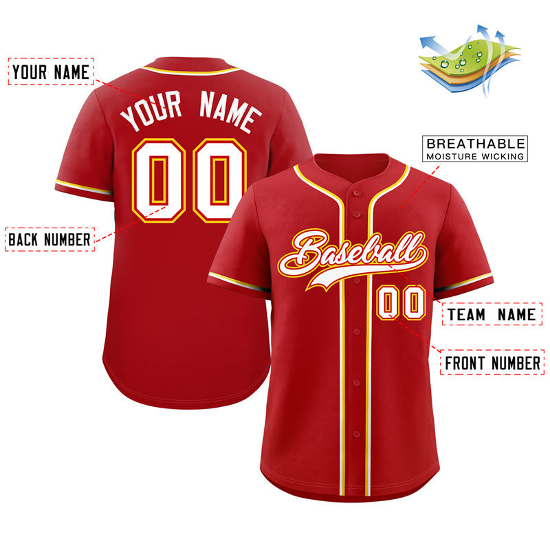 Custom Red White-Yellow Classic Style Authentic Baseball Jersey