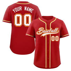 Custom Red White-Yellow Classic Style Authentic Baseball Jersey