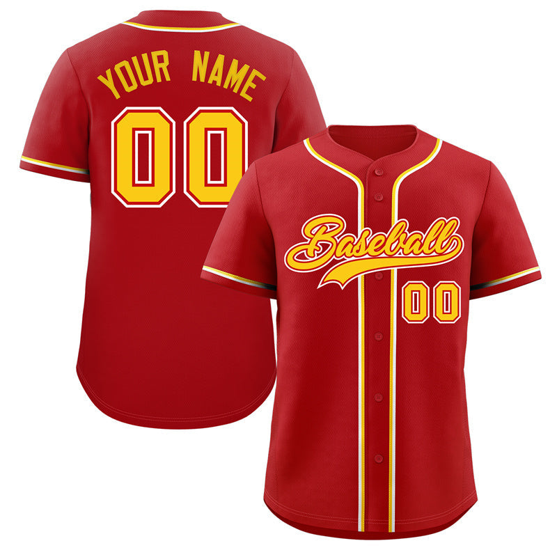 Maillot de baseball authentique de style classique rouge jaune-blanc personnalisé