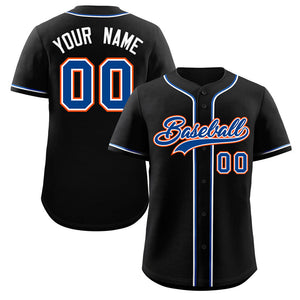 Maillot de baseball authentique de style classique noir royal-orange personnalisé