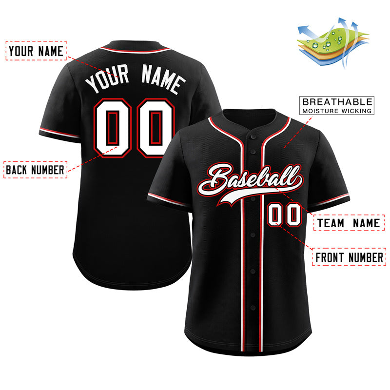 Custom Black White-Red Classic Style Authentic Baseball Jersey