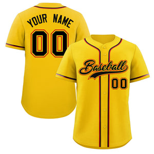 Maillot de baseball authentique de style classique jaune noir-rouge personnalisé