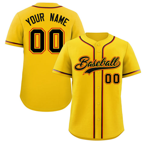 Custom Yellow Black-Red Classic Style Authentic Baseball Jersey
