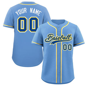 Custom Powder Blue Royal-White Classic Style Authentic Baseball Jersey