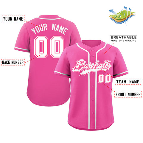 Custom Pink White-Pink Classic Style Authentic Baseball Jersey