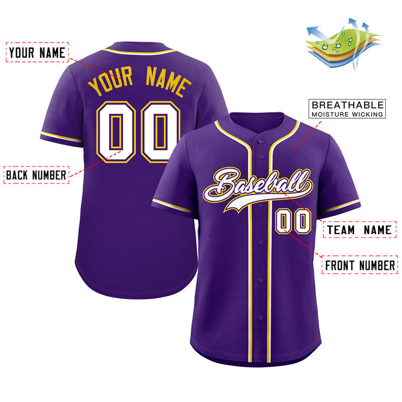 Custom Purple White-Gold Classic Style Authentic Baseball Jersey