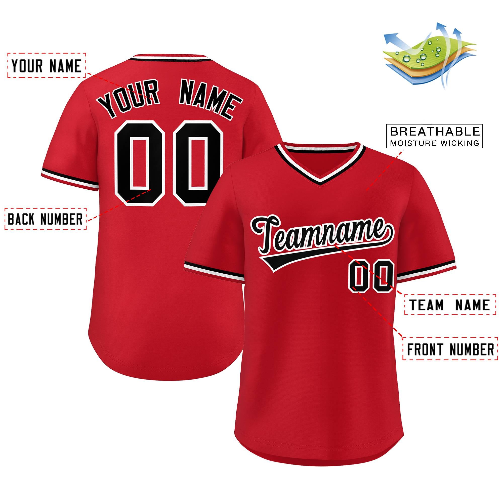 Maillot de baseball personnalisé, pull authentique, rouge, noir et blanc, Style classique, pour l'extérieur