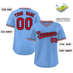 Custom Light Blue Red-White Classic Style Outdoor Authentic Pullover Baseball Jersey