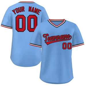 Custom Light Blue Red-White Classic Style Outdoor Authentic Pullover Baseball Jersey