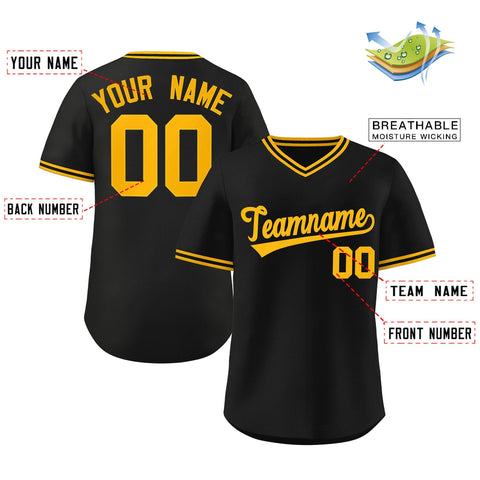 Custom Black Yellow Classic Style Outdoor Authentic Pullover Baseball Jersey