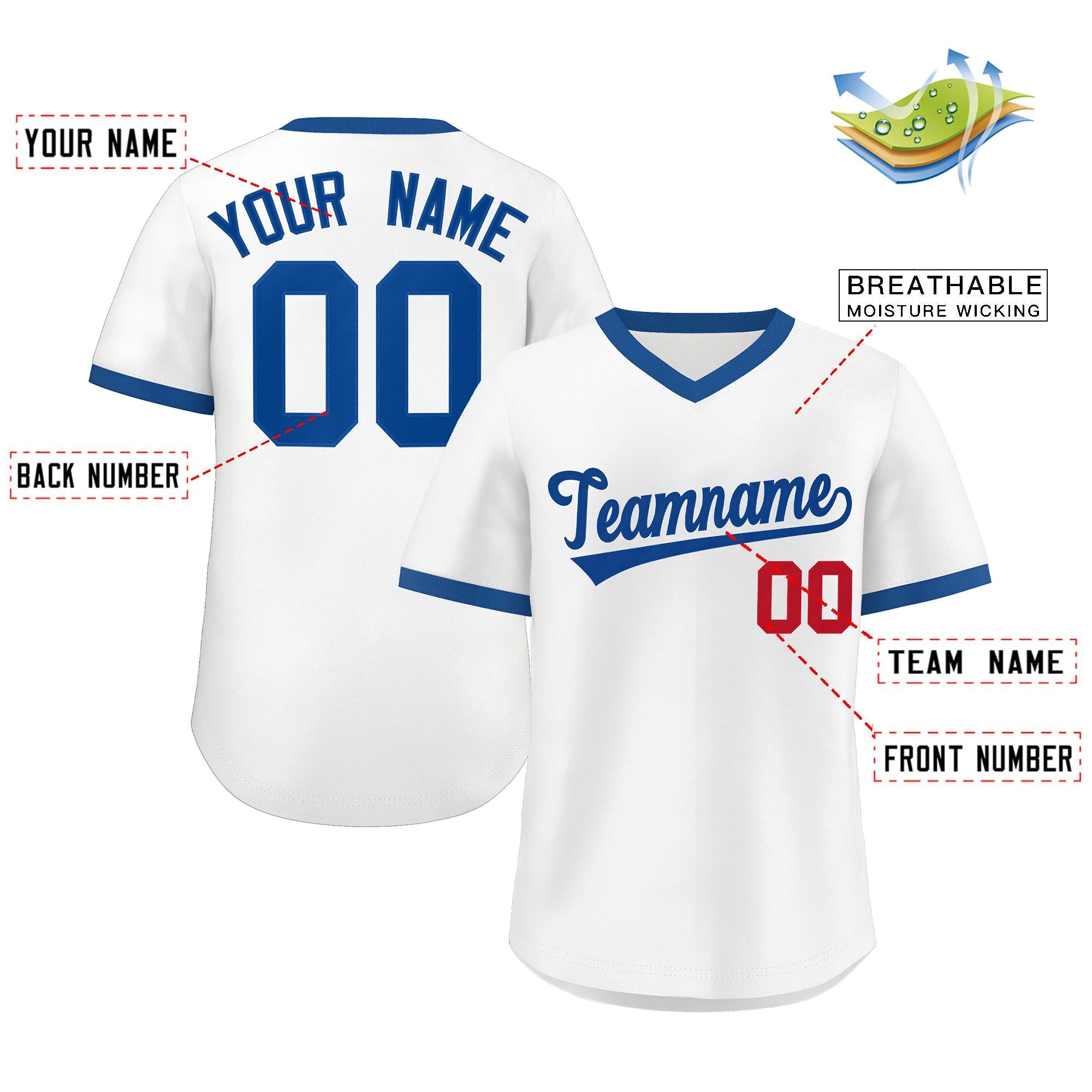 Custom White Royal-Red Classic Style Outdoor Authentic Pullover Baseball Jersey