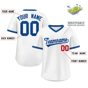 Custom White Royal-Red Classic Style Outdoor Authentic Pullover Baseball Jersey