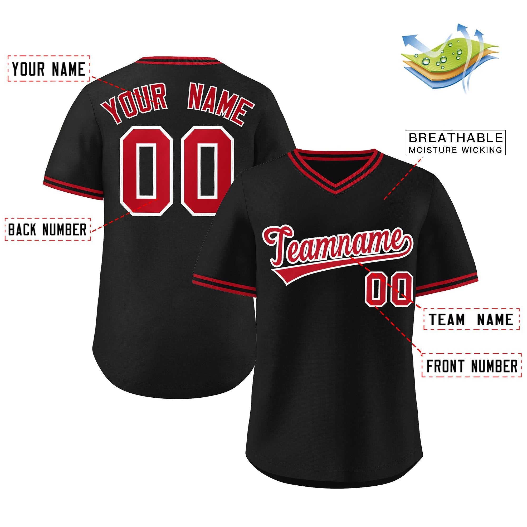 Maillot de baseball personnalisé, pull authentique, noir, rouge-noir, Style classique, pour l'extérieur