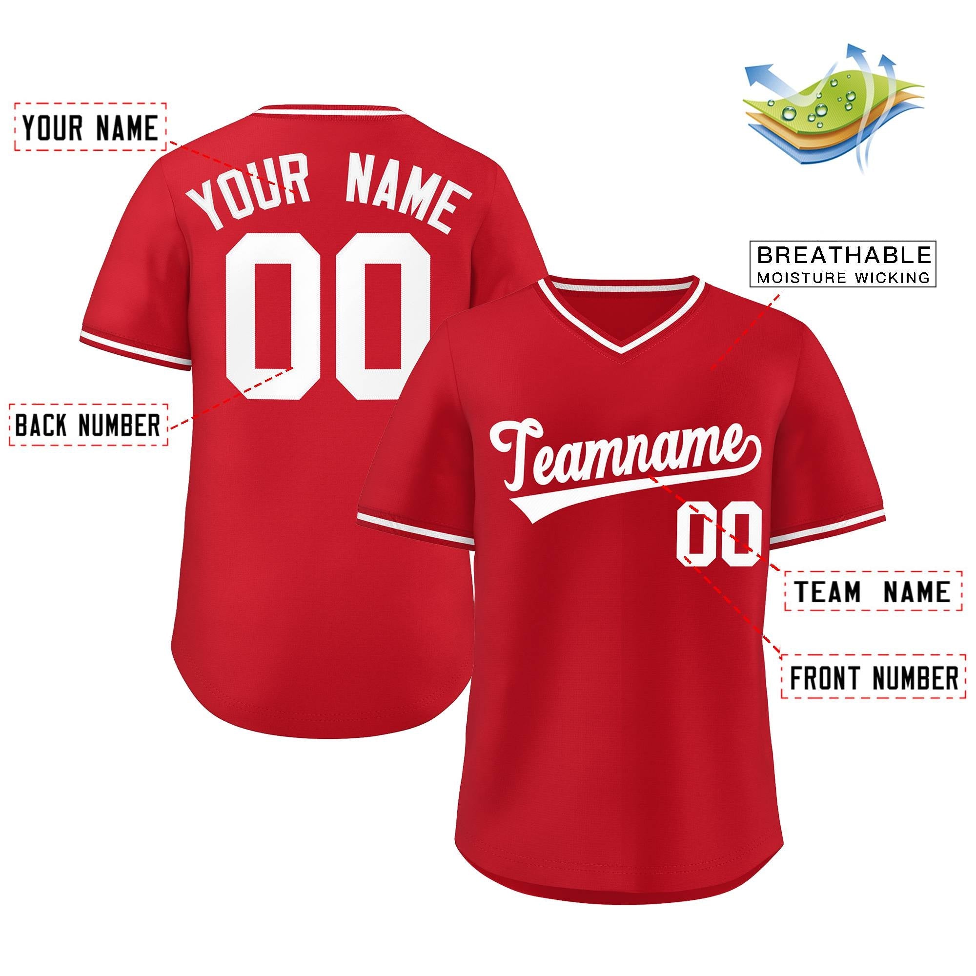 Custom Red Classic Style Outdoor Authentic Pullover Baseball Jersey