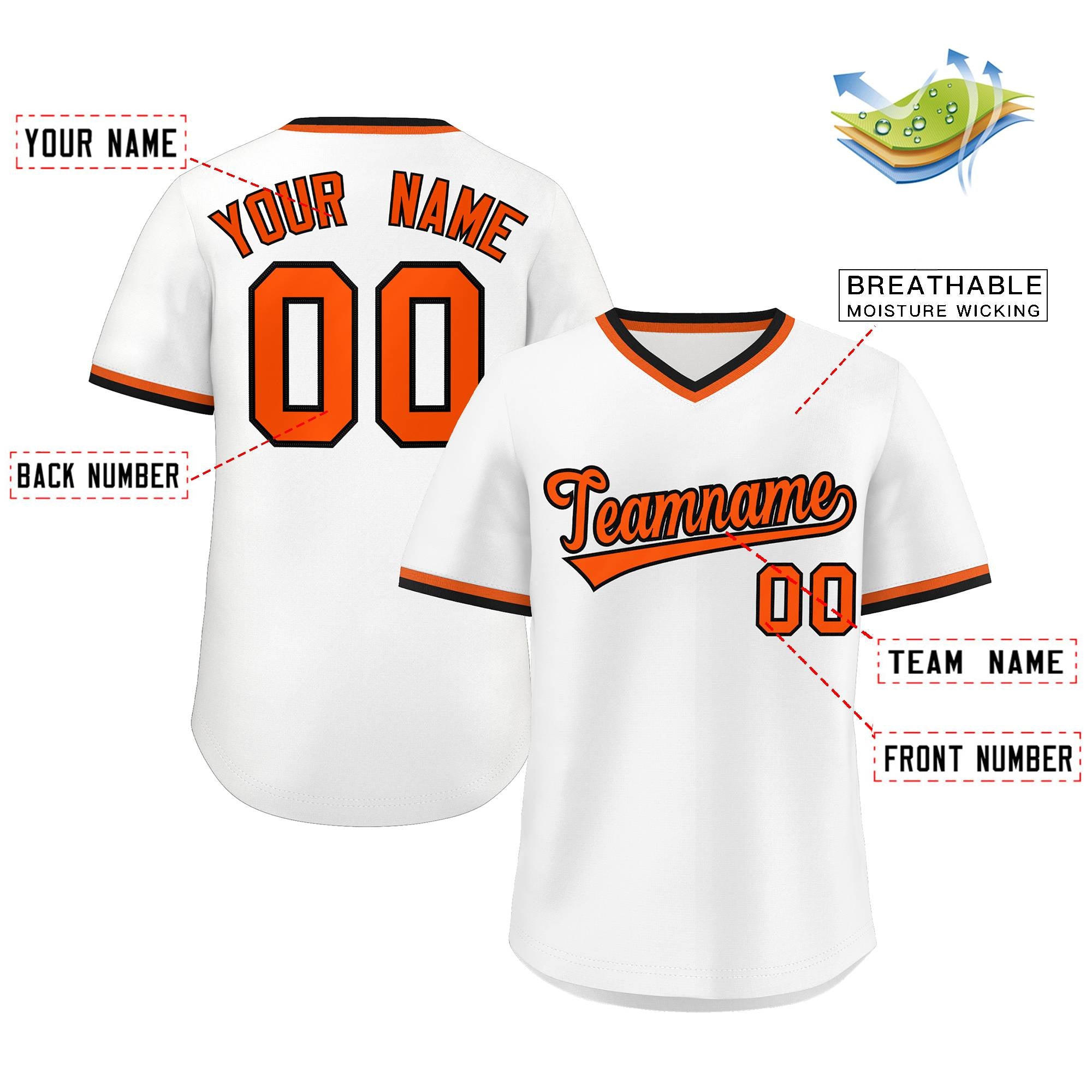 Maillot de baseball authentique, personnalisé, blanc, Orange, style classique, pour l'extérieur, pull authentique