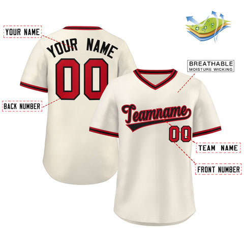Custom Cream Red-Black Classic Style Outdoor Authentic Pullover Baseball Jersey