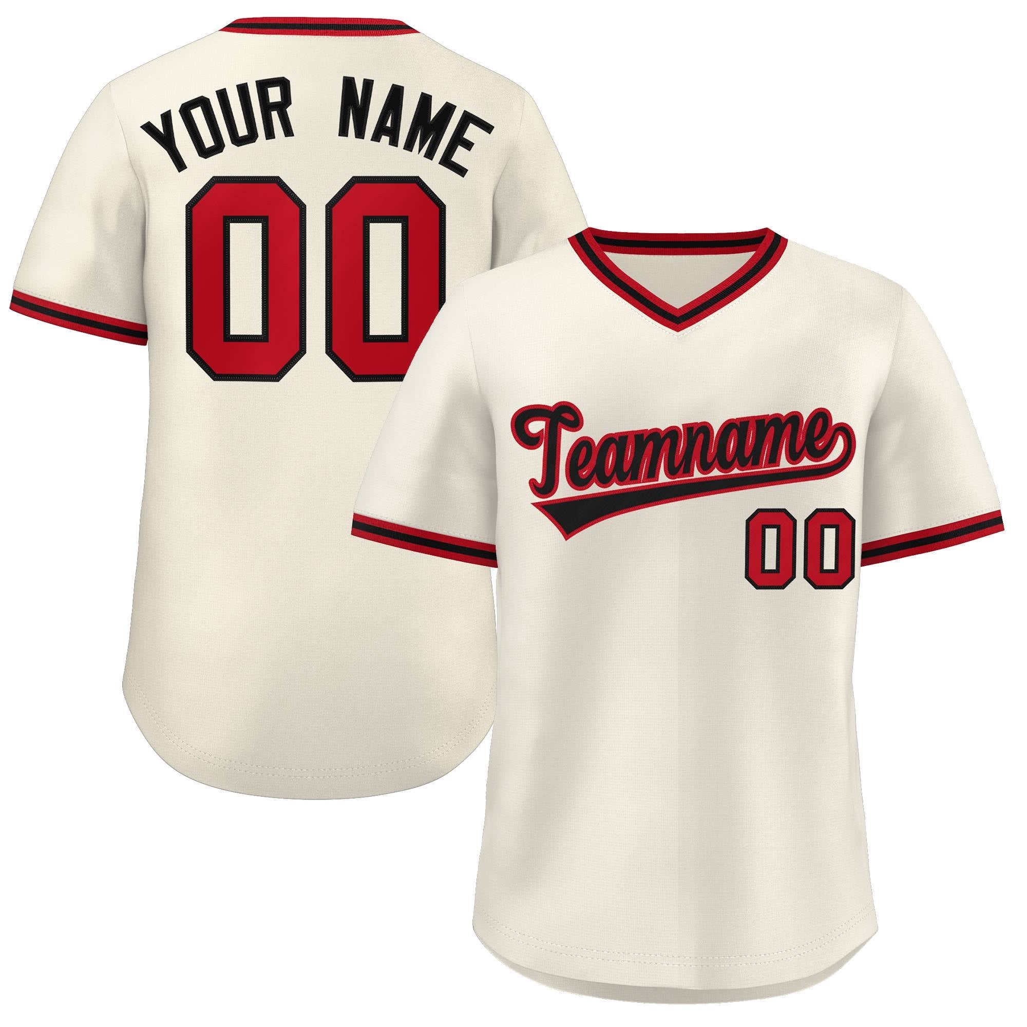 Maillot de Baseball authentique, personnalisé, crème, rouge-noir, Style classique, pour l'extérieur, pull-over