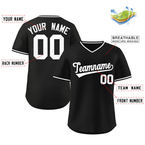 Custom Black White Classic Style Outdoor Authentic Pullover Baseball Jersey