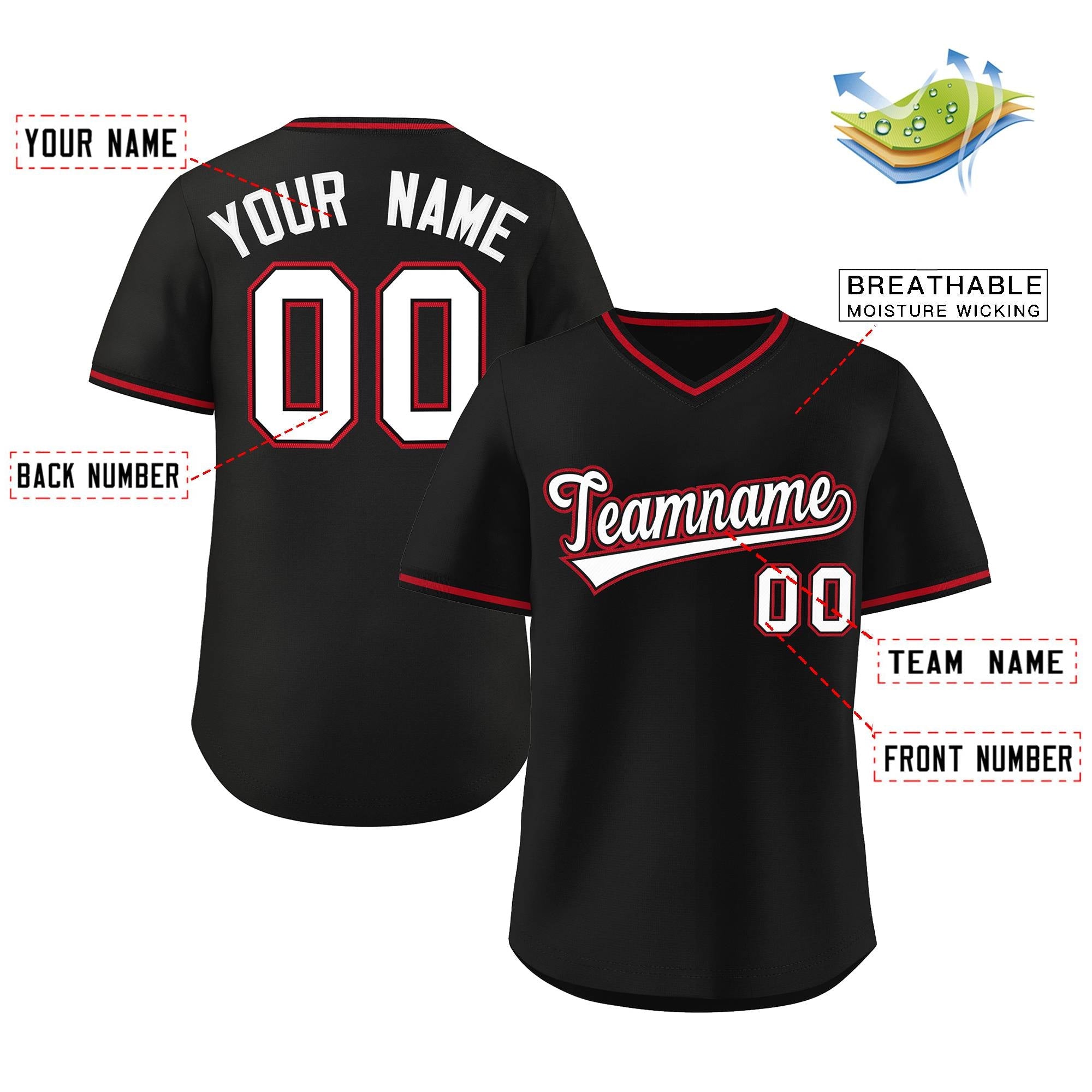 Maillot de baseball authentique noir personnalisé de style classique pour l'extérieur