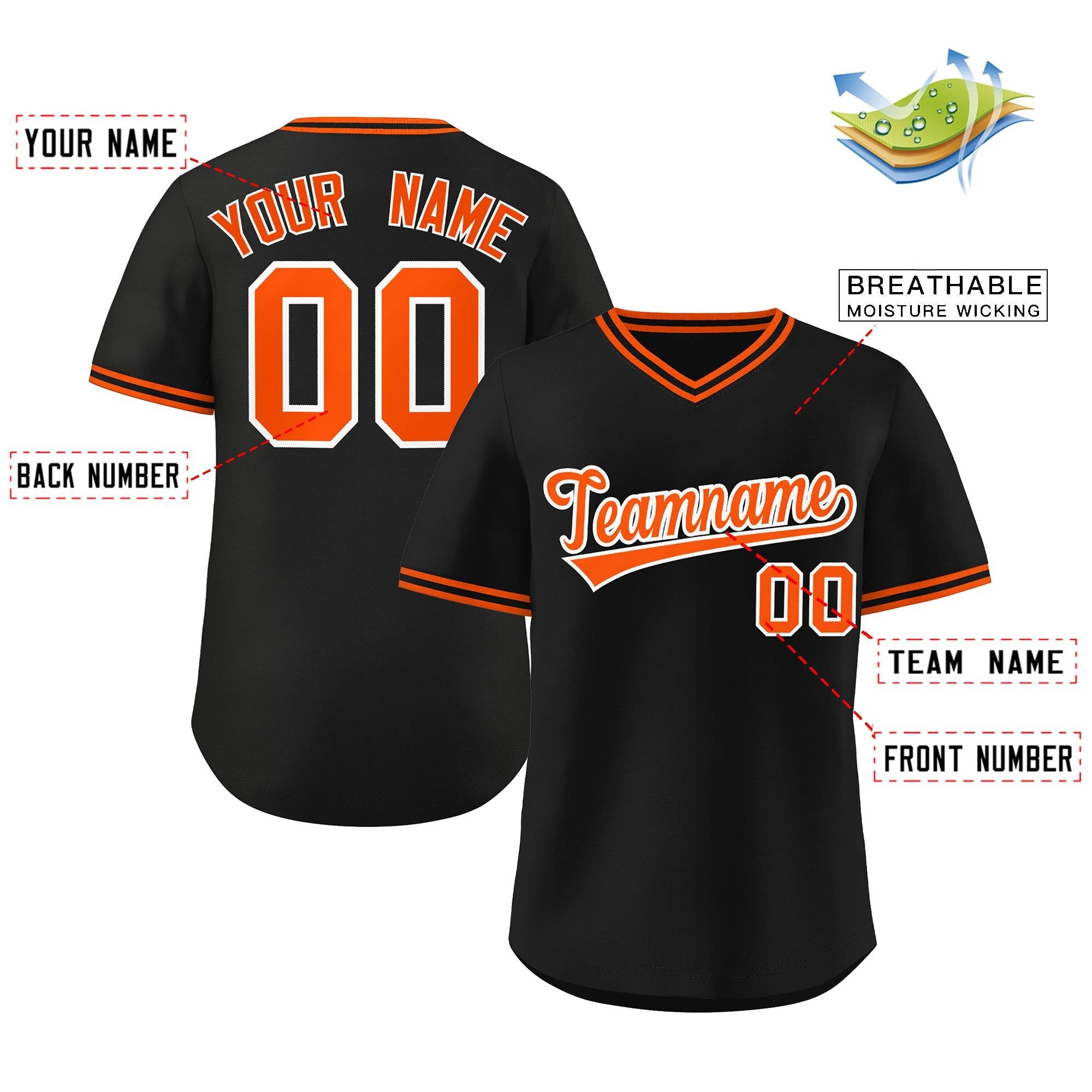 Maillot de baseball personnalisé, style classique, noir et orange, pull authentique pour l'extérieur