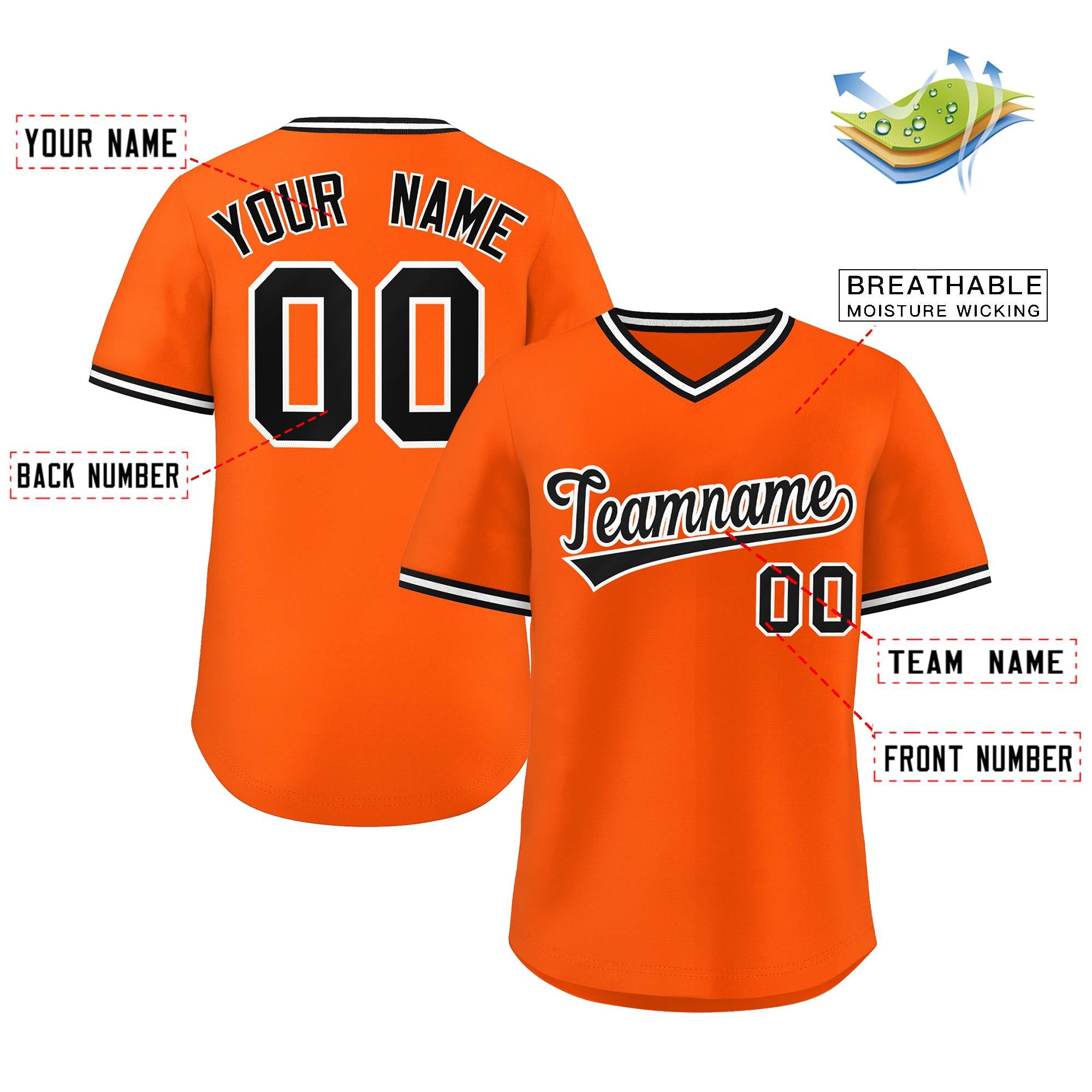 Custom Orange Classic Style Outdoor Authentic Pullover Baseball Jersey