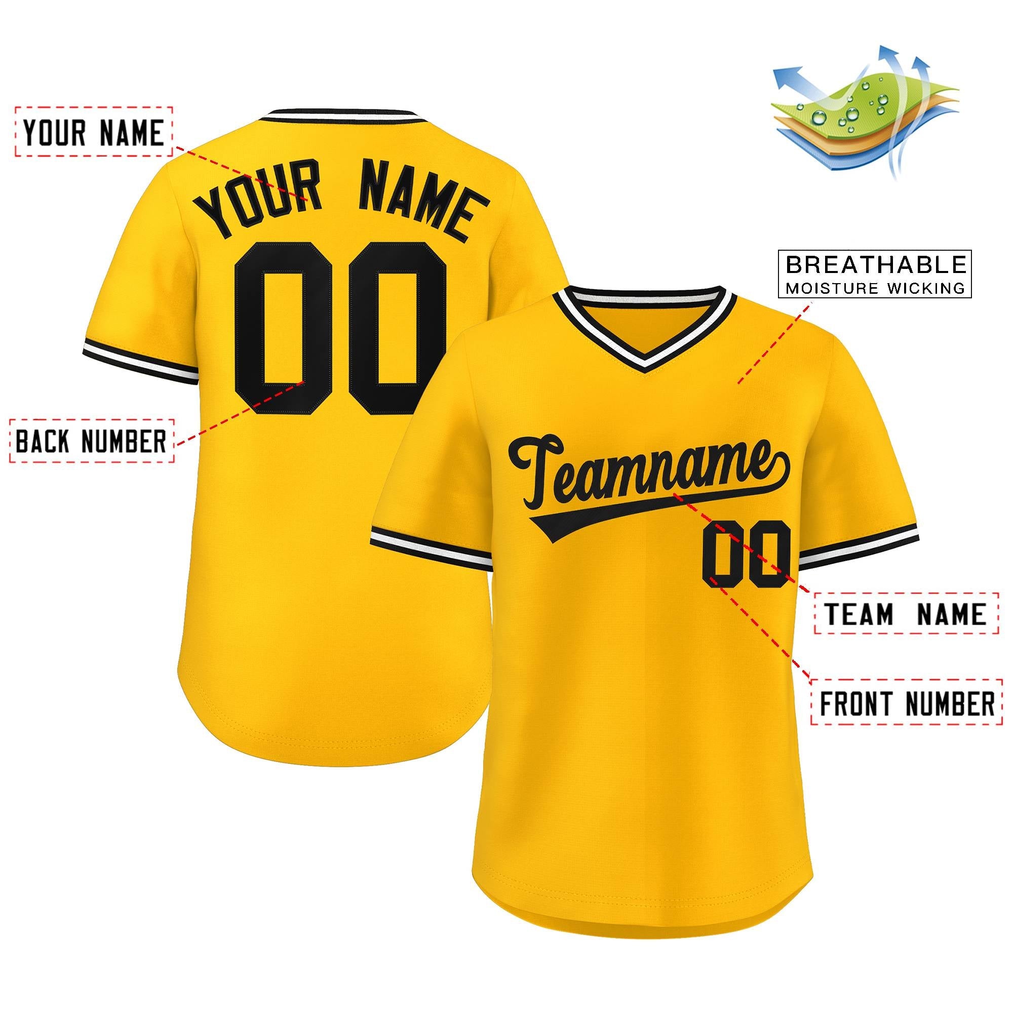 Maillot de baseball authentique, personnalisé, jaune et blanc, style classique, pour l'extérieur, pull-over, personnalisé