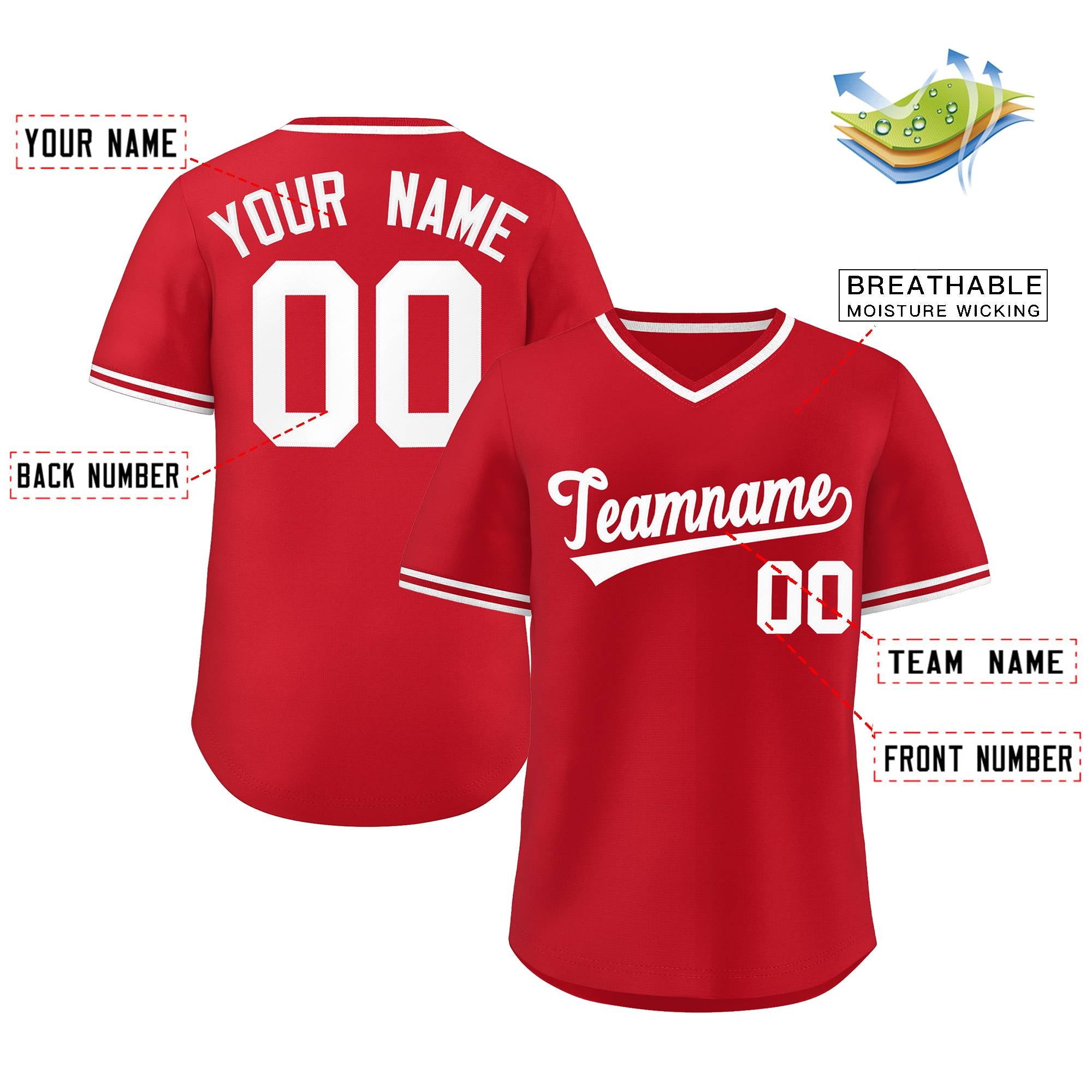 Custom White Red Classic Style Outdoor Authentic Pullover Baseball Jersey