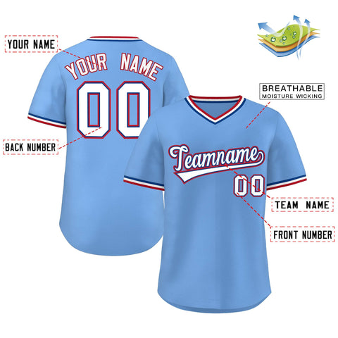 Custom Light Blue White Classic Style Outdoor Authentic Pullover Baseball Jersey