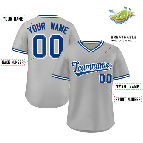 Custom Gray Royal-White Classic Style Outdoor Authentic Pullover Baseball Jersey