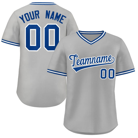 Custom Gray Royal-White Classic Style Outdoor Authentic Pullover Baseball Jersey