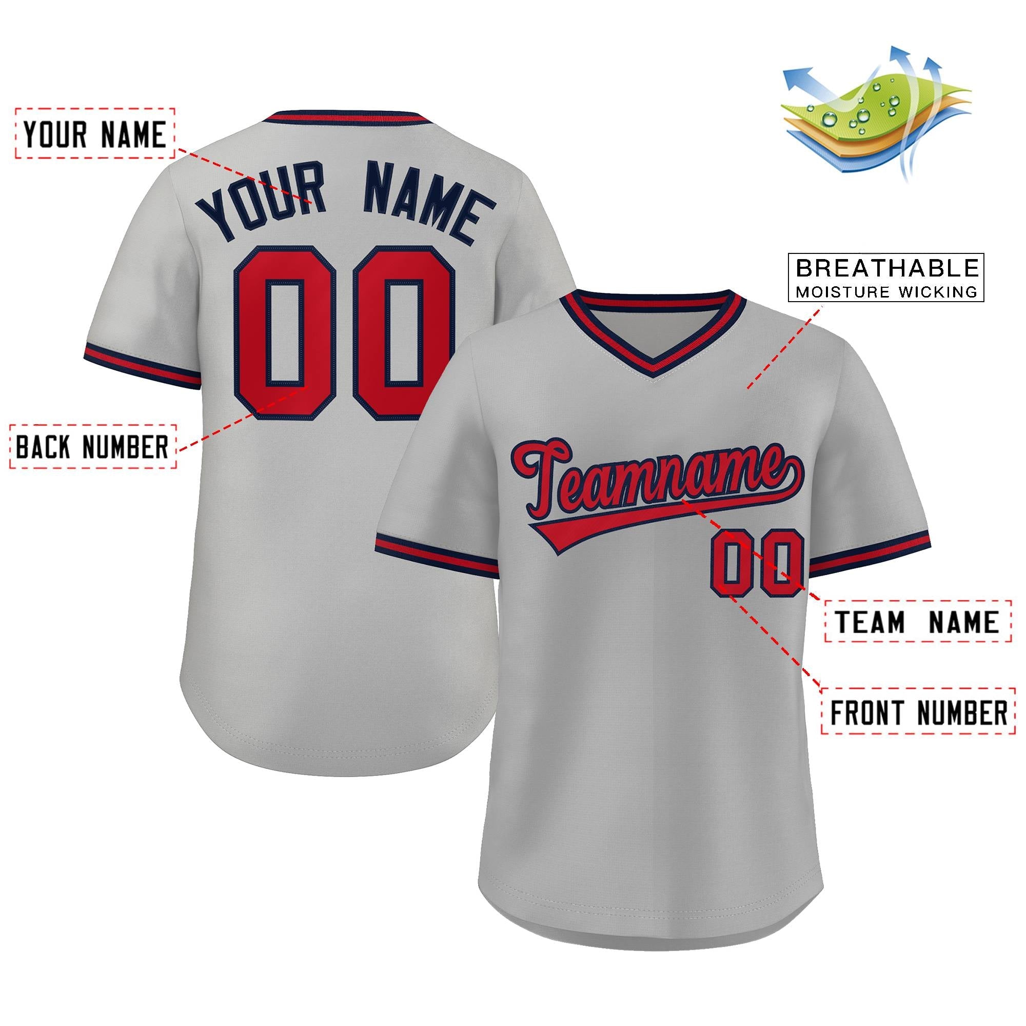 Custom White Red Navy Classic Style Outdoor Authentic Pullover Baseball Jersey