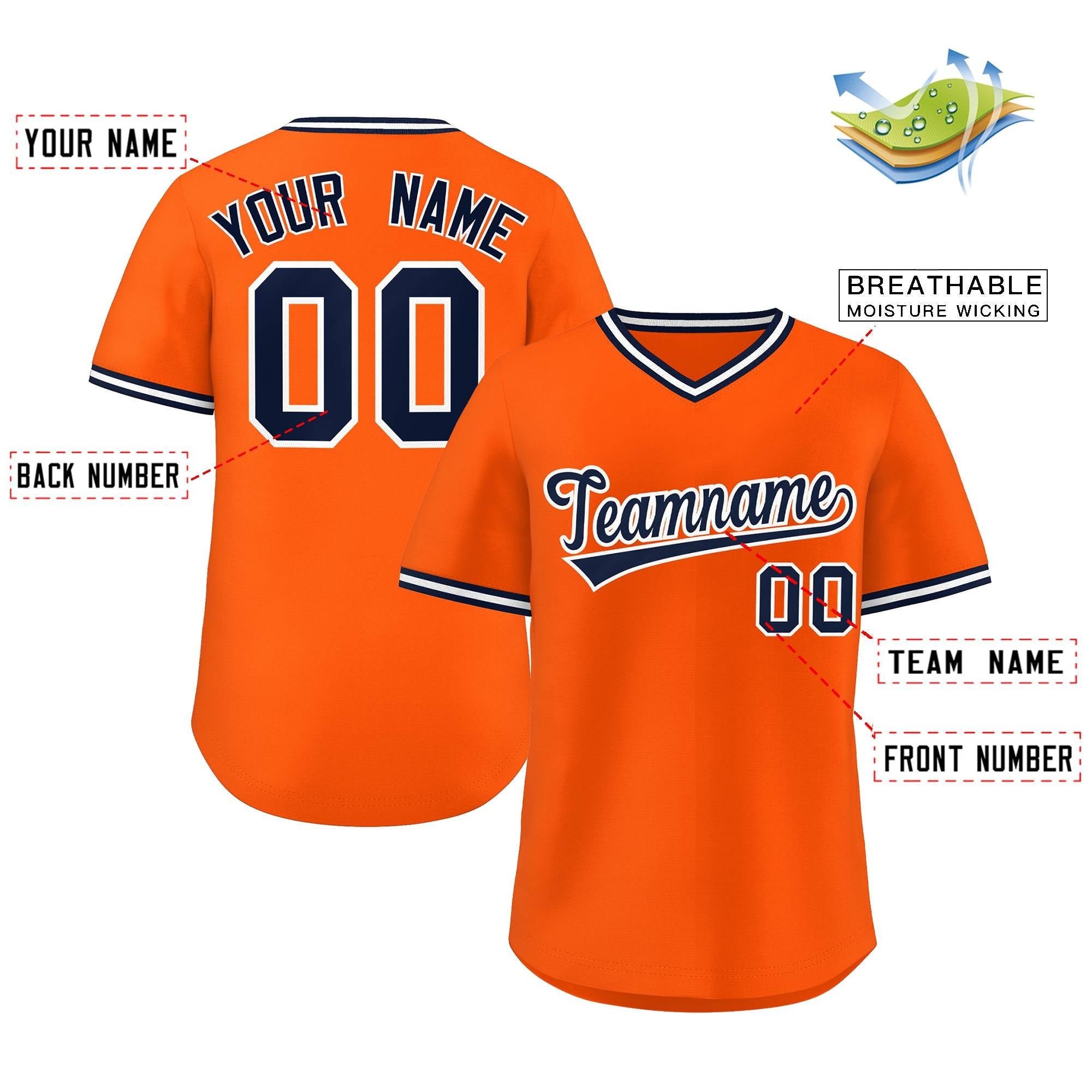 Custom Orange Navy Classic Style Outdoor Authentic Pullover Baseball Jersey