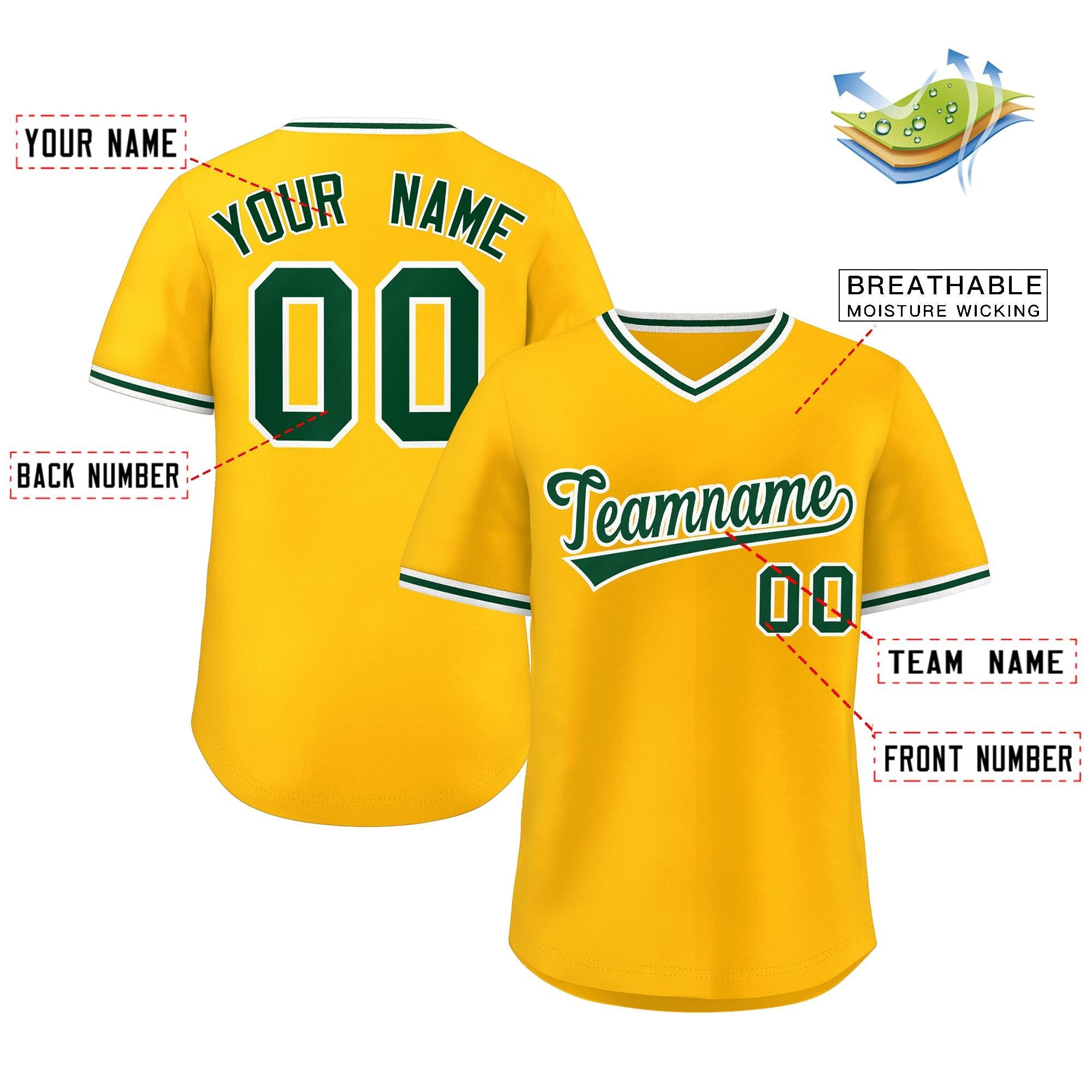Custom Yellow Green Classic Style Outdoor Authentic Pullover Baseball Jersey
