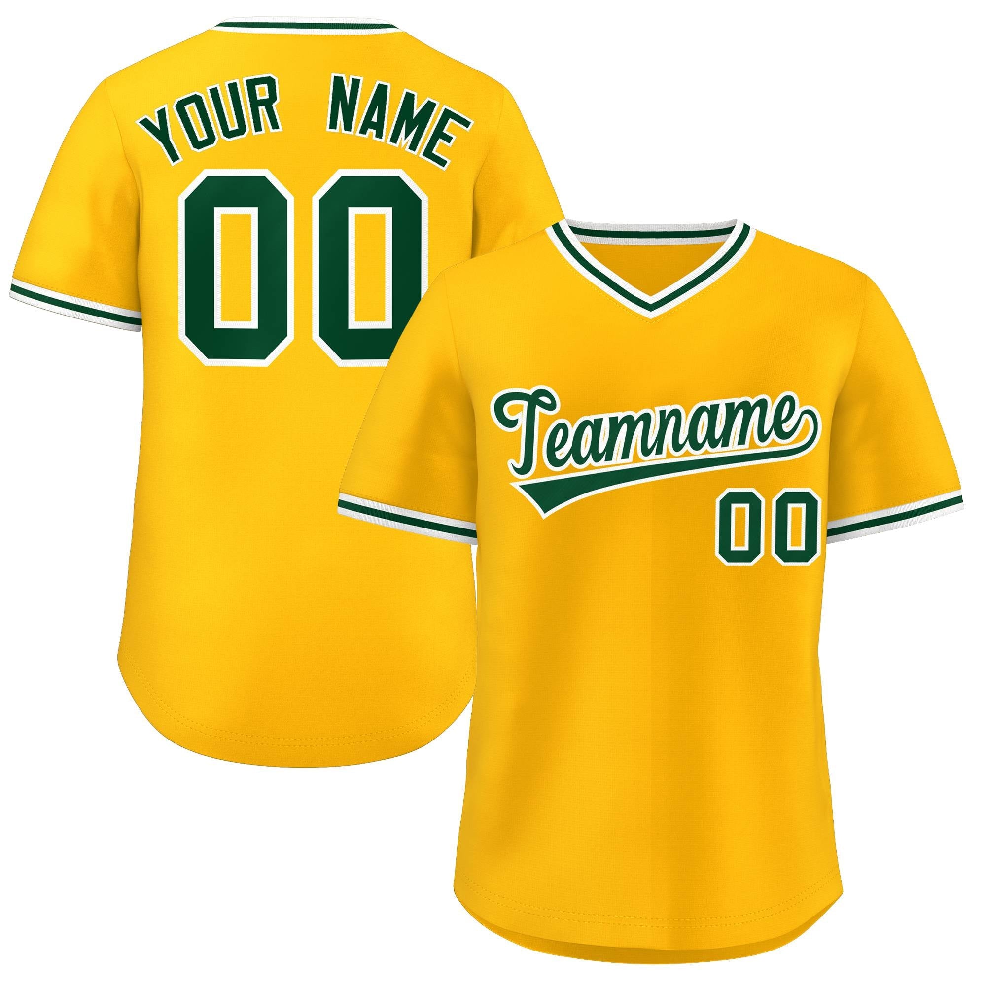 Custom Yellow Green Classic Style Outdoor Authentic Pullover Baseball Jersey