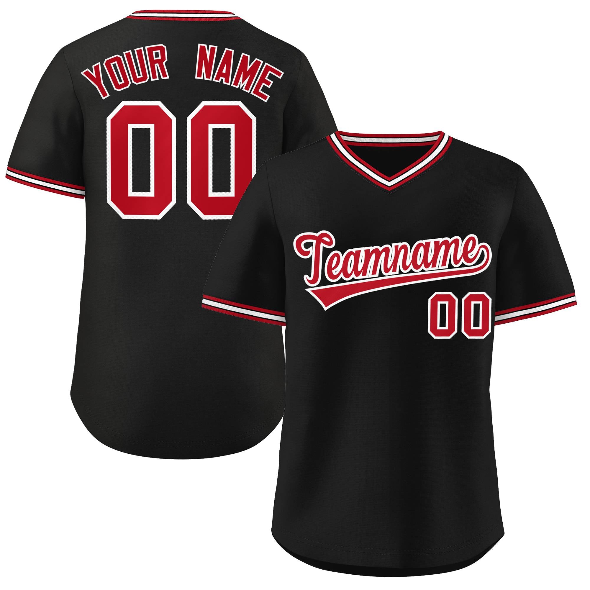 Custom Black Red-White Classic Style Outdoor Authentic Pullover Baseball Jersey