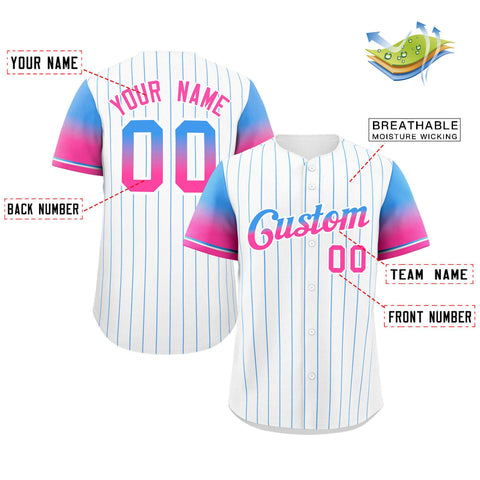 Custom White Powder Blue Pink-White Stripe Font Gradient Fashion Authentic Baseball Jersey