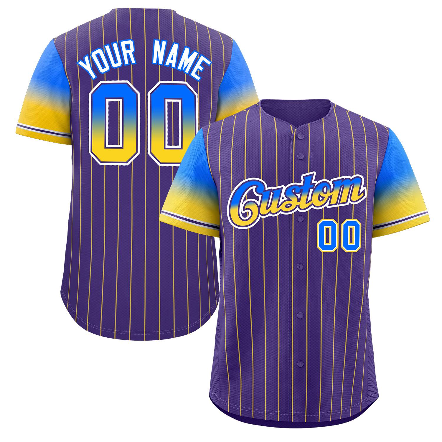 Custom Purple Blue Yellow-Purple Stripe Font Gradient Fashion Authentic Baseball Jersey