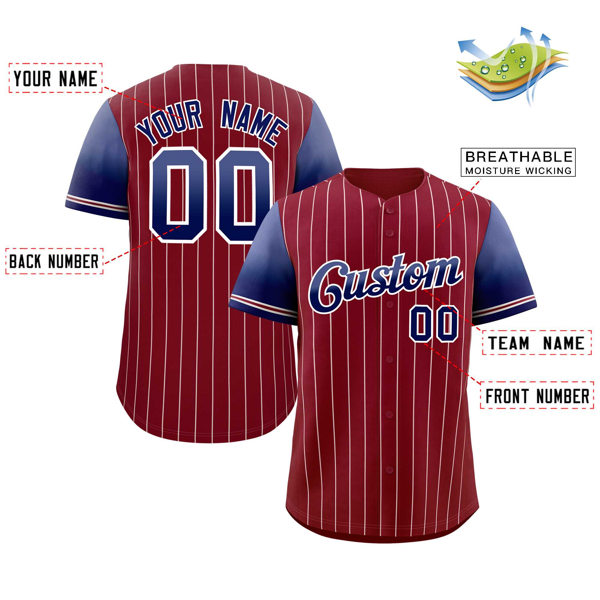 Custom Crimson Purple Navy-White Stripe Font Gradient Fashion Authentic Baseball Jersey