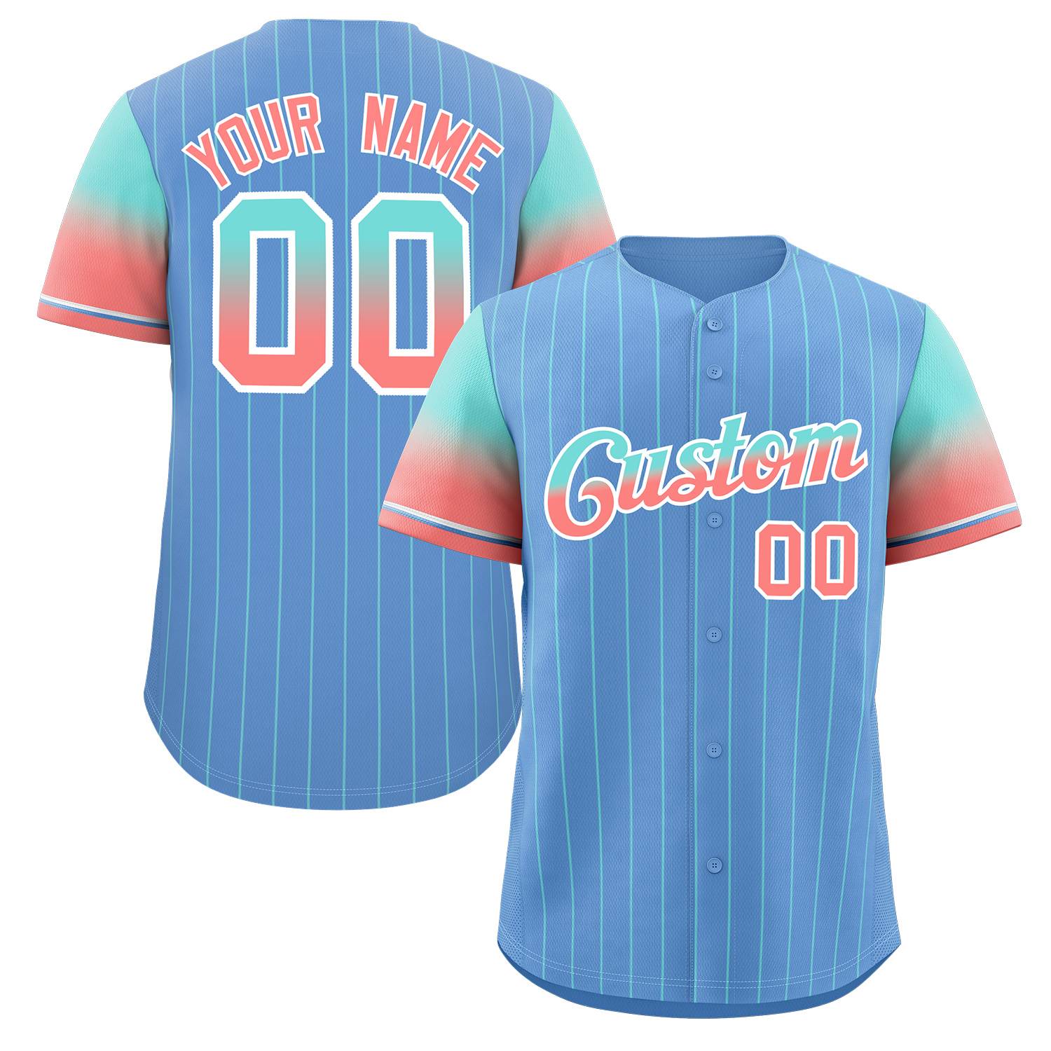 Custom Light Blue Aqua Red-White Stripe Font Gradient Fashion Authentic Baseball Jersey